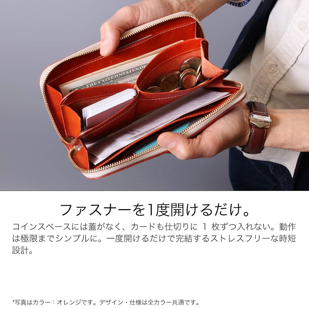 HUKURO 長財布 milelu 栃木レザー 日本製 オレンジ HUKURO 長財布 milelu メンズ レディース 本革 栃木レザー